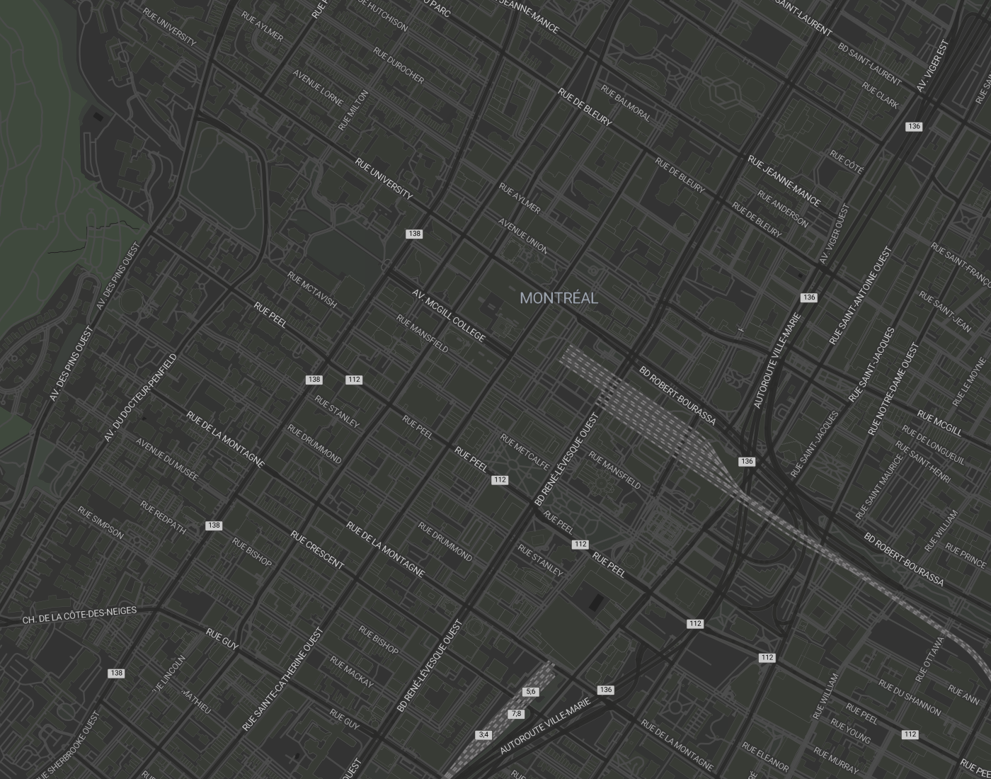 Street map of downtown Montreal around McGill, Cathcart and Place Ville Marie